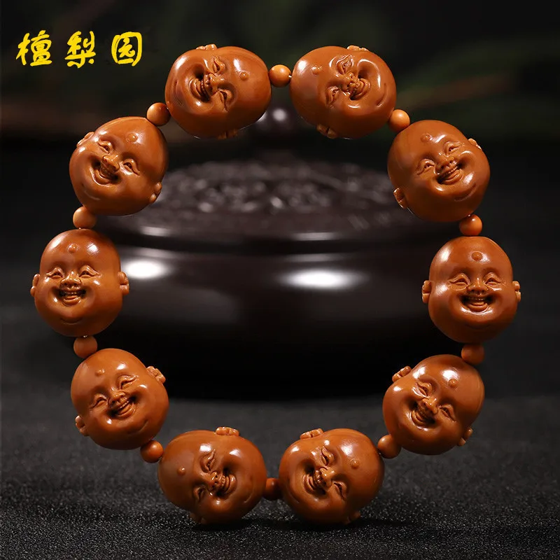 Olive Nut Handmade Stone Carving Cute Maitreya Smiling Face Men and Women Bracelet