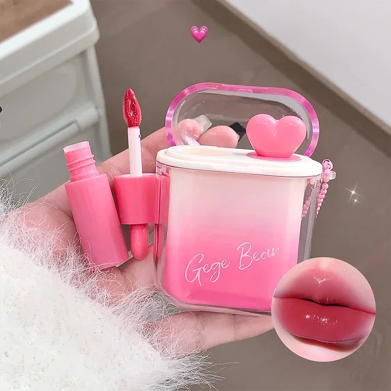 2 in 1 Pink Liquid Lipstick Kit Mirror Water Lip Gloss Matte Velvet Lip Glaze Set Lasting Red Lip Tint Cosmetics