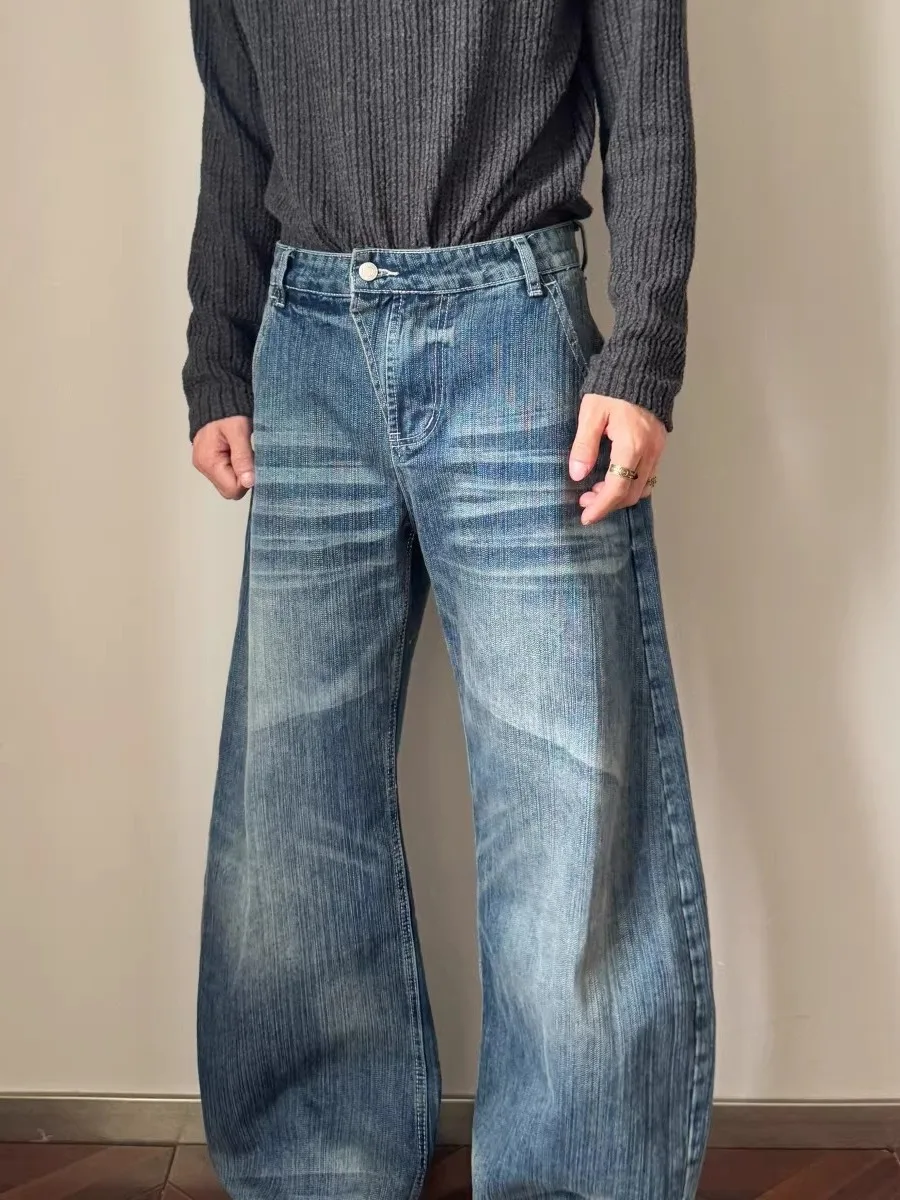 

Мужские джинсы American Sle Waed Knife: прямые брюки из денима, ретро-синие, из бамбукового хлопка, повседневные