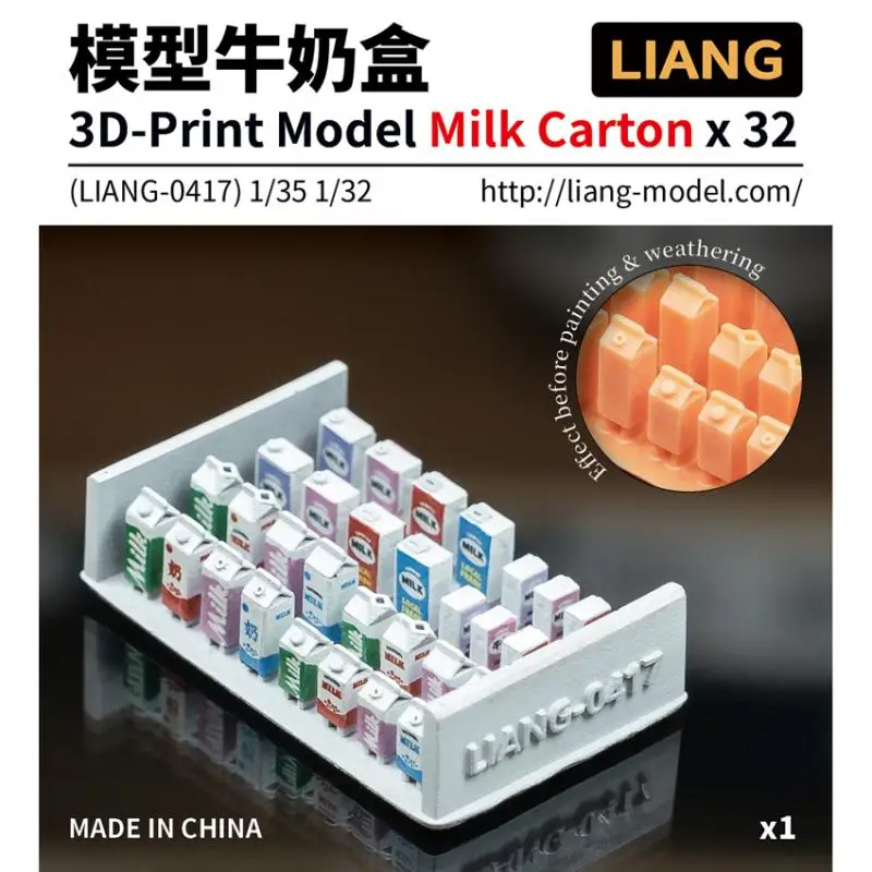 LIANG 0415-0417 3D-Print Model 1/35 1/32 Scale Water Bottle/Glass Wine Bottle/Milk Carton for Model Tank Diorama Accessories