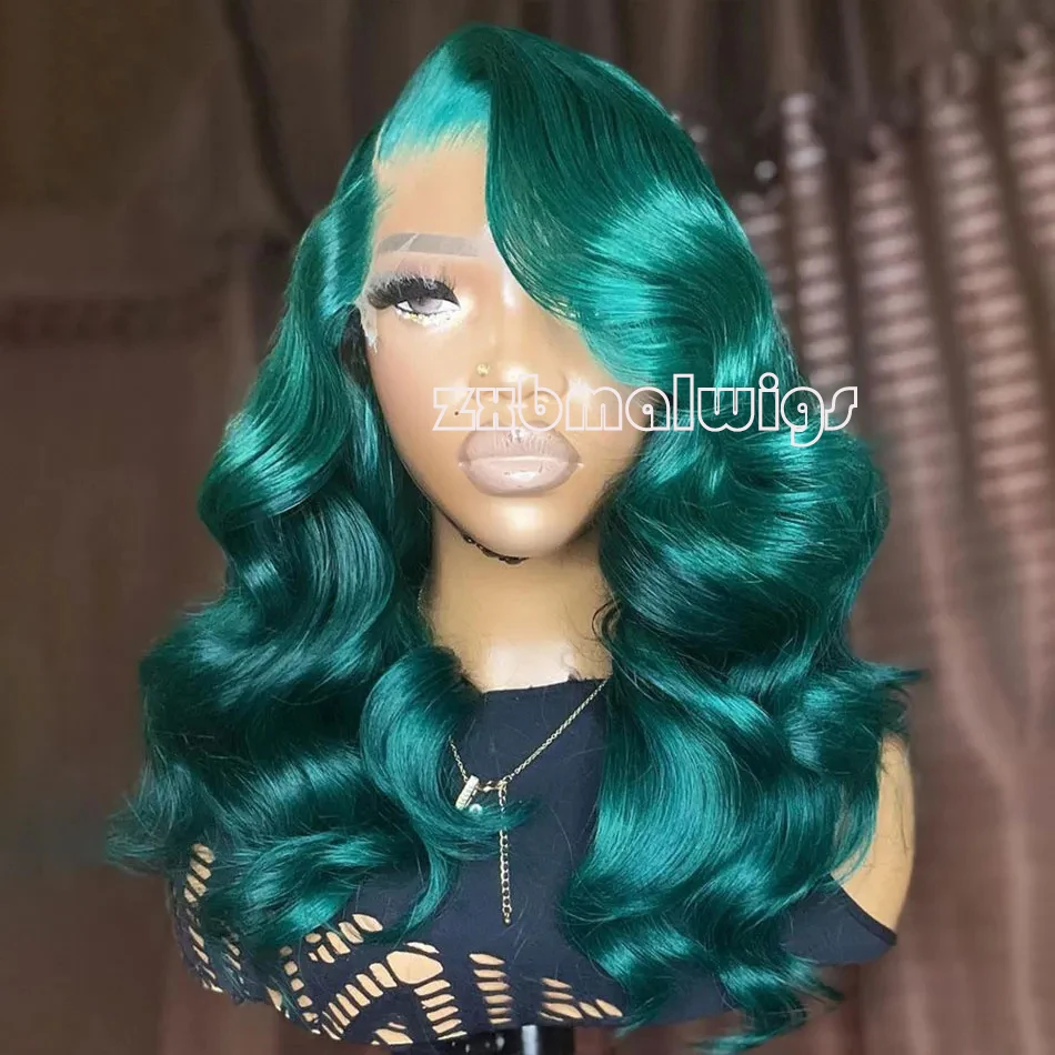 ZXBMALWIGS Synthetic 13X4 Body Wave Green  Hair Lace Front Wigs for Women Glueless Cosplay Hair Heat Resistant Fiber