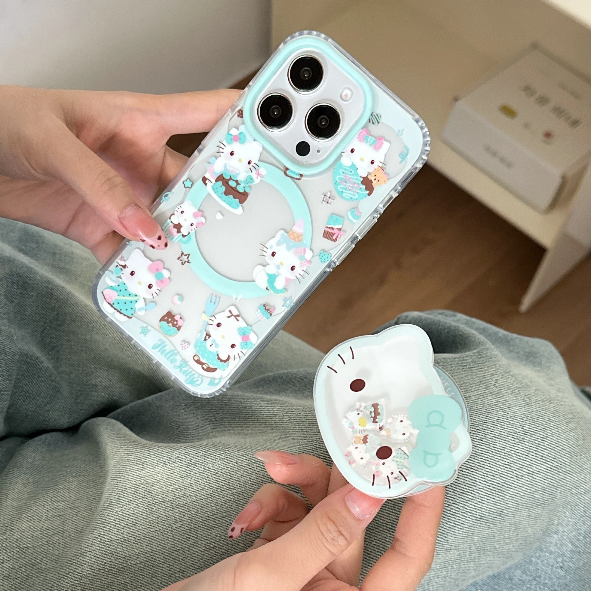 

Милый мультяшный чехол Sanrio Hello Kitty Y2K с магнитным кронштейном для мобильного телефона для IPhone 16 Pro Max 16 15 14 13 ProMax Чехол для телефона