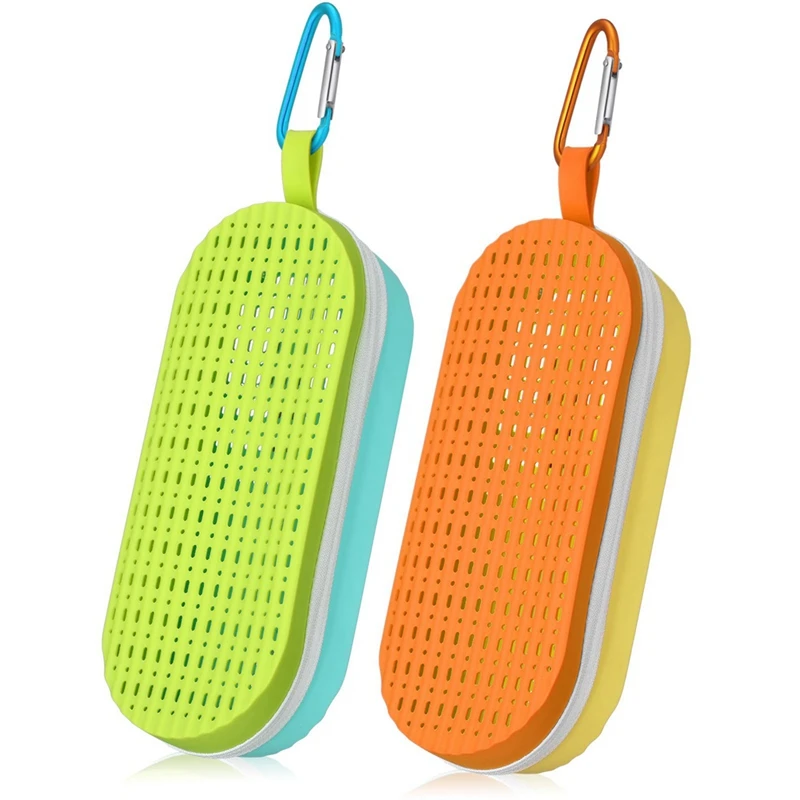 

B48B-2 Pcs Swim Goggle Case For Swimming Goggles Silicone Protective Cases With Drain Hole Zipper Sunglasses Case