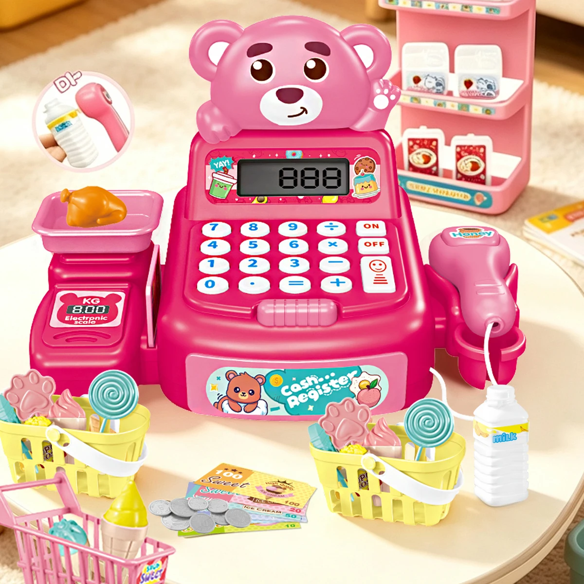 Electric Cash Register Toys, Simulation Shopping Cash Playing House Supermarket Games Lighting Sound Effects Gifts for Kids