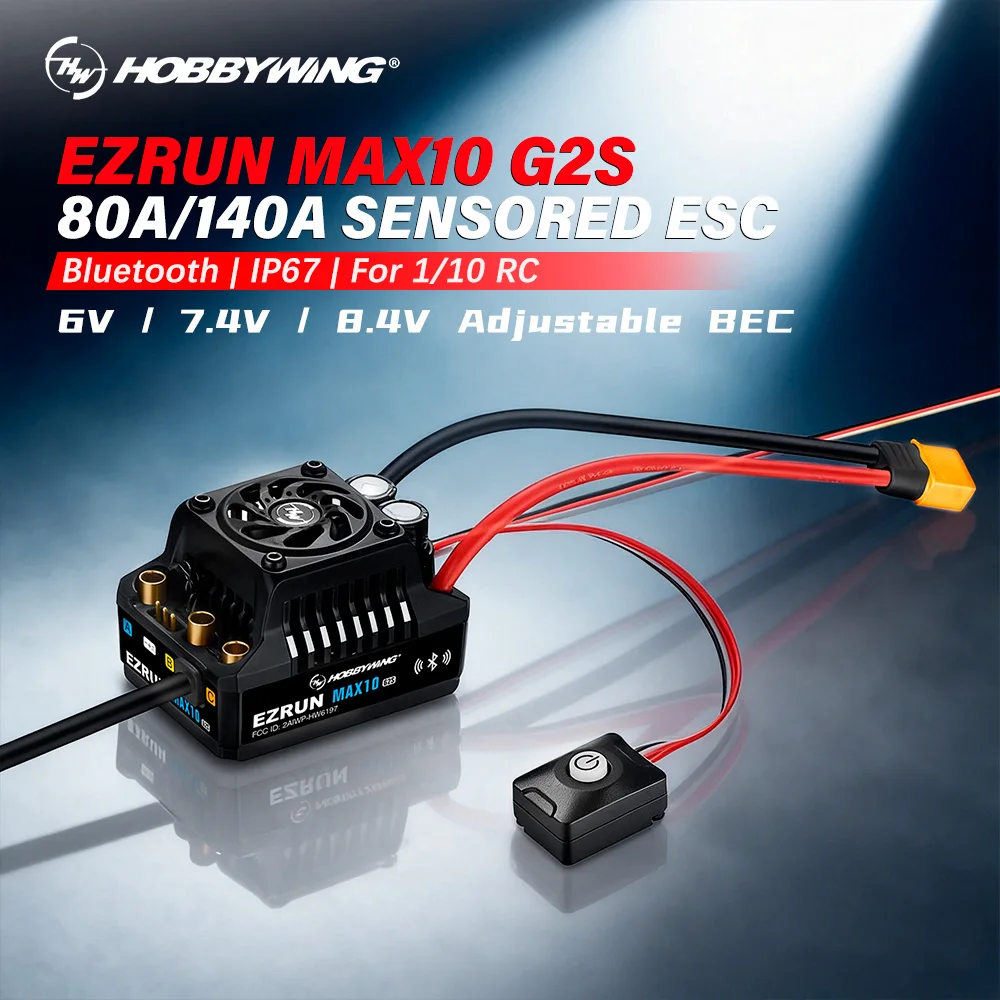 HOBBYWING EzRun MAX10 G2S 80A 140A Sensored Brushless ESC Bluetooth IP67 Waterproof For 1/10 RC Cars Trucks Buggy