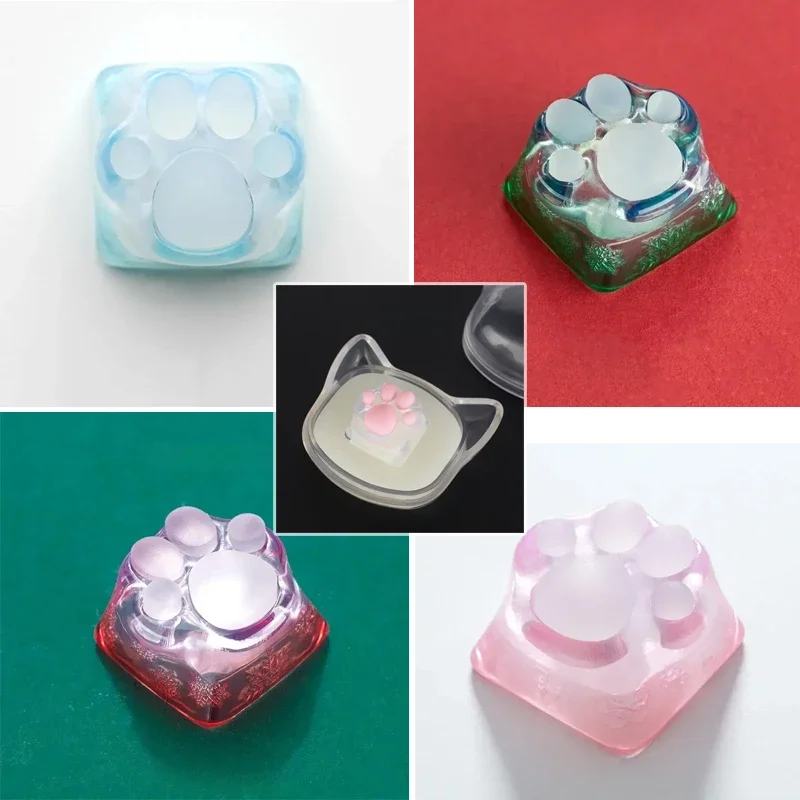 Kawaii Pink Cat Claws Keycaps 3D Printing Resin Transparent Cherry Blossoms Keycap Pc Gamer Mechanical Keyboard Accessories