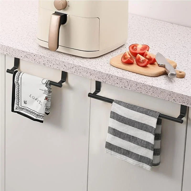 1pc Towel Rod Steel Metal Wire Over Cabinet Towel Rack Storage Organizer Bathroom Door Hanging Towel Rack Punch-free Rag Hanger