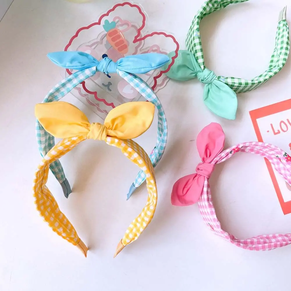 Sweet Plaid Small Flower Children Hair Hoop Korean Hair Ornament for Kids Girls Cute Little Girl Bow Headband