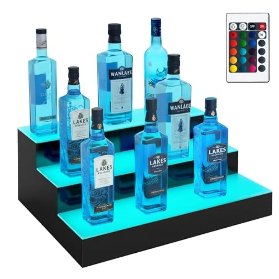 

LED Lighted Liquor Bottle Shelf Bar Shelf with Remote Bottle Stand Multi-Color Lightg Modes for Bars