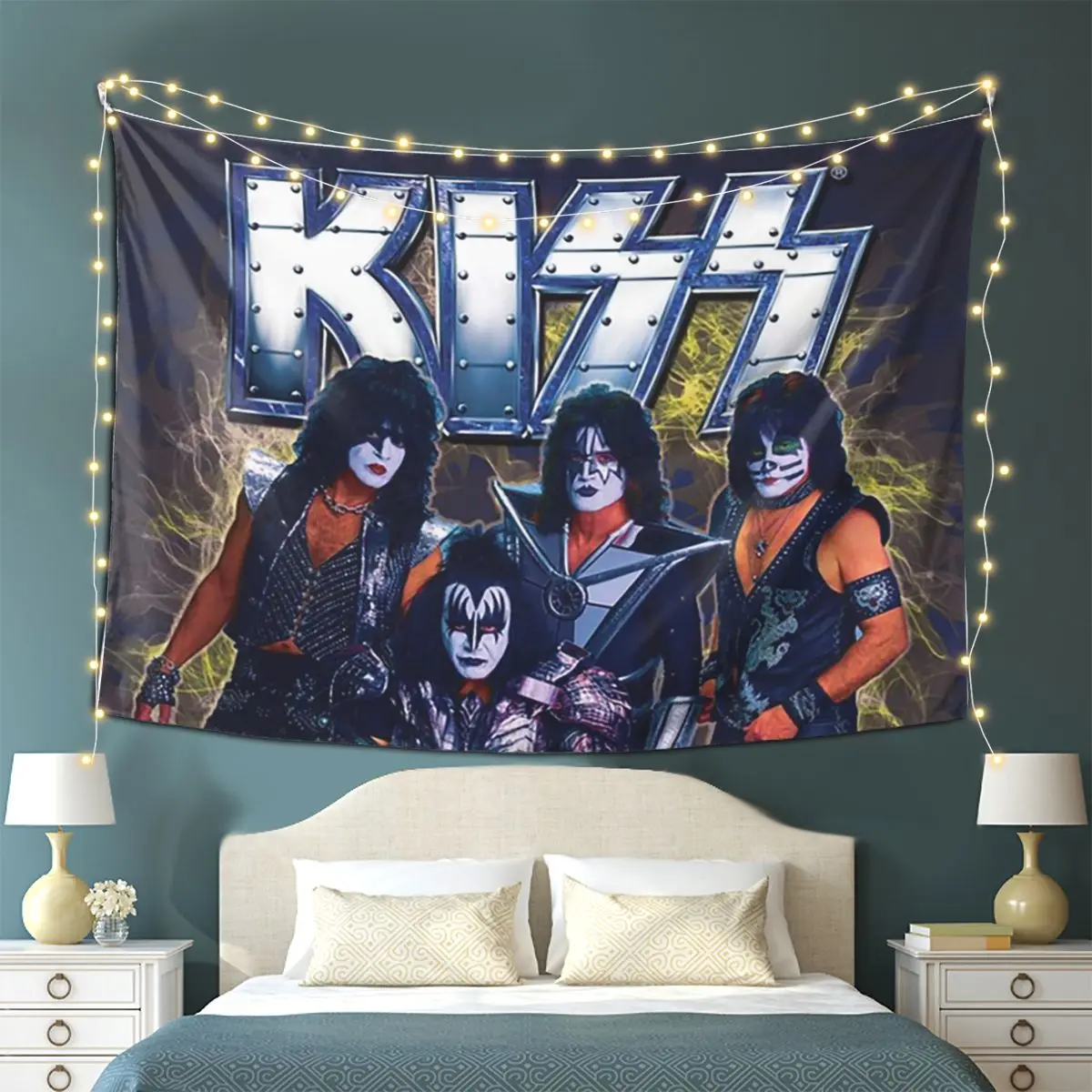 

Kiss Rock Band Retor Tapestry Wall Hanging Aesthetic Home Decoration Tapestries for Dorm Room