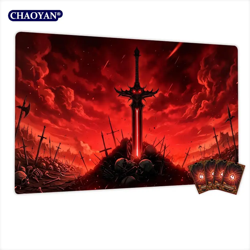 Domineering Red Demon Sword TCG Playmat Magic Card Battle Mat Non-Slip Durable 35X60cm Commander playmat Board Game Mat for TCG