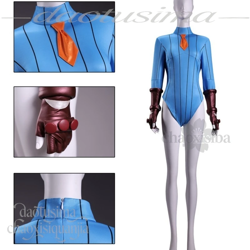 Street Fighter Cammy White Complete Cosplay Set Blue Stripes Bodysuit Jumpsuit Matching Headwear Gloves For Anime Dress‑up