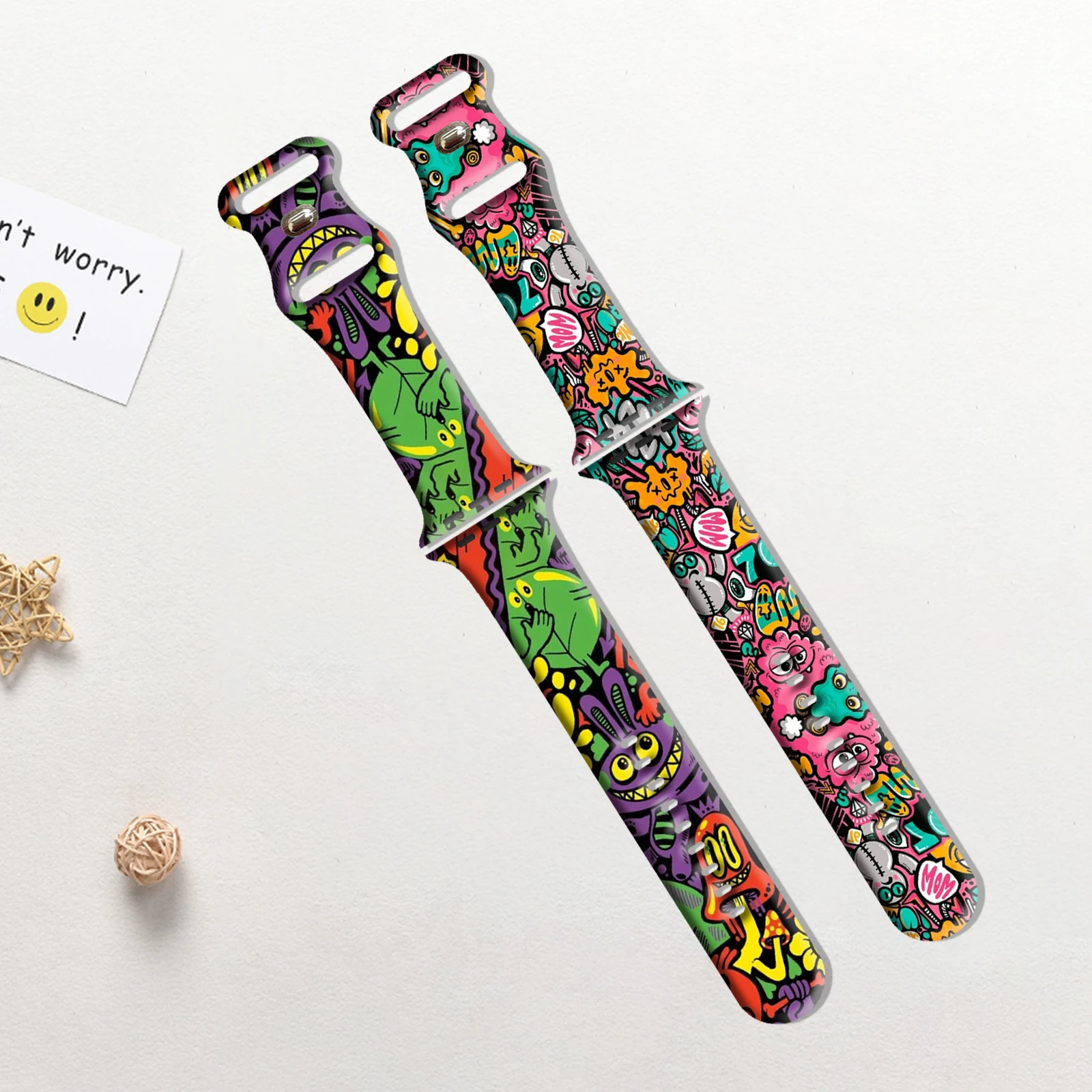Pasek do Apple Watch 11 10 9 8 z nadrukiem dziwacznych graffiti, silikonowy, wymienny, bransoletka do iWatch 46/44/42/41mm