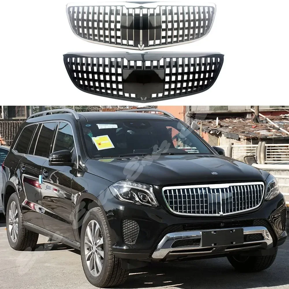 Front Racing Upper Grille Facelift Bumper Grill For Mercedes Benz X166 GLS-Class 2015-2019 Maybach Style