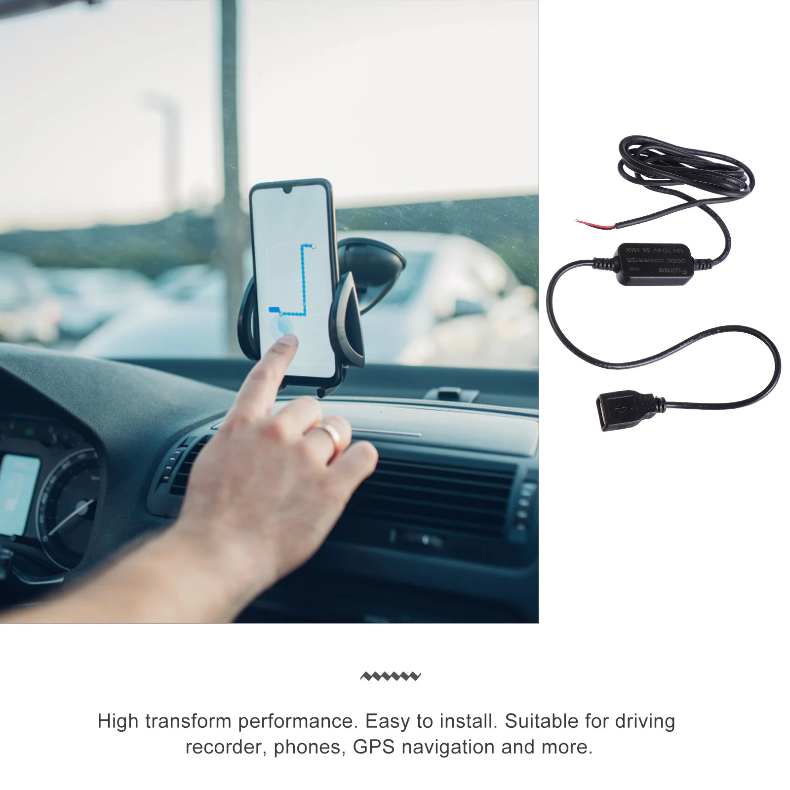 

Converter Usb 12V To 5V Dc Power Adapter Compact Easy Install High Performance For Gps Phone Driving Recorder Black