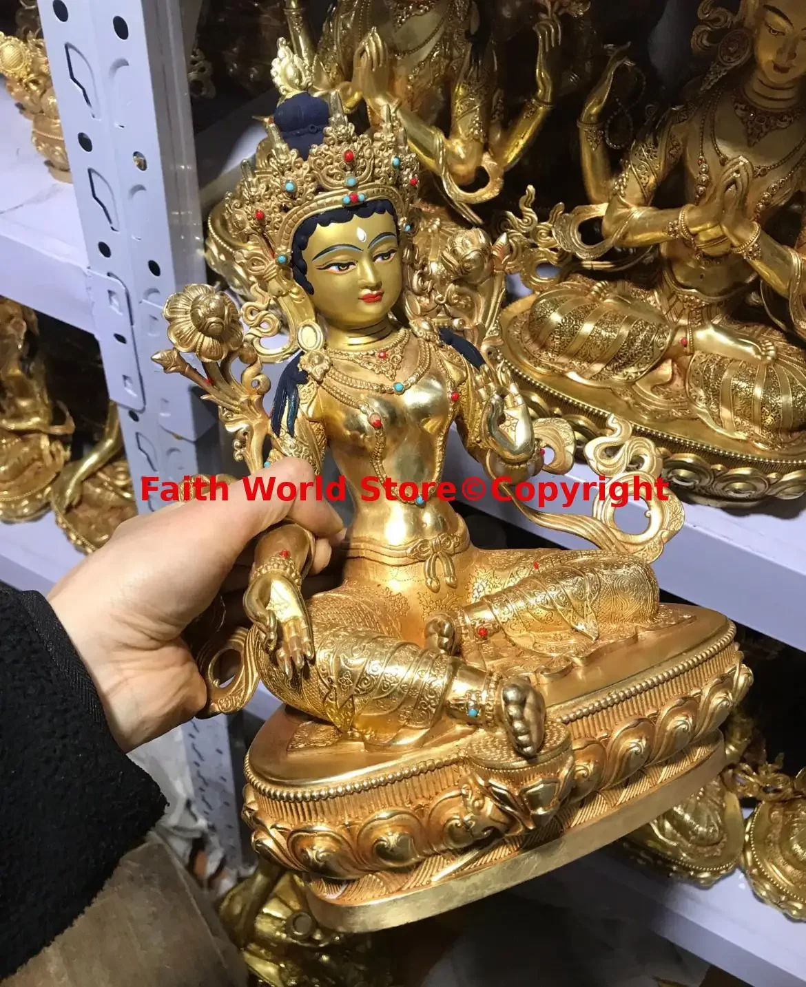 12 inch TOP quality Tibet India green Tara Bodhisattva Buddha statue gemstone Buddha statue Altar worship Buddhist supplies