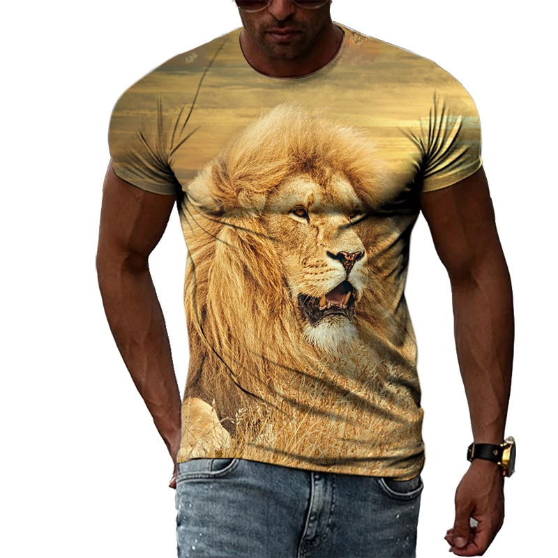 Summer Fashion Tidal Fun Lion Picture T-Shirts For Men Casual 3D Print Tees Hip Hop Personality Round Neck Short Sleeve Tops