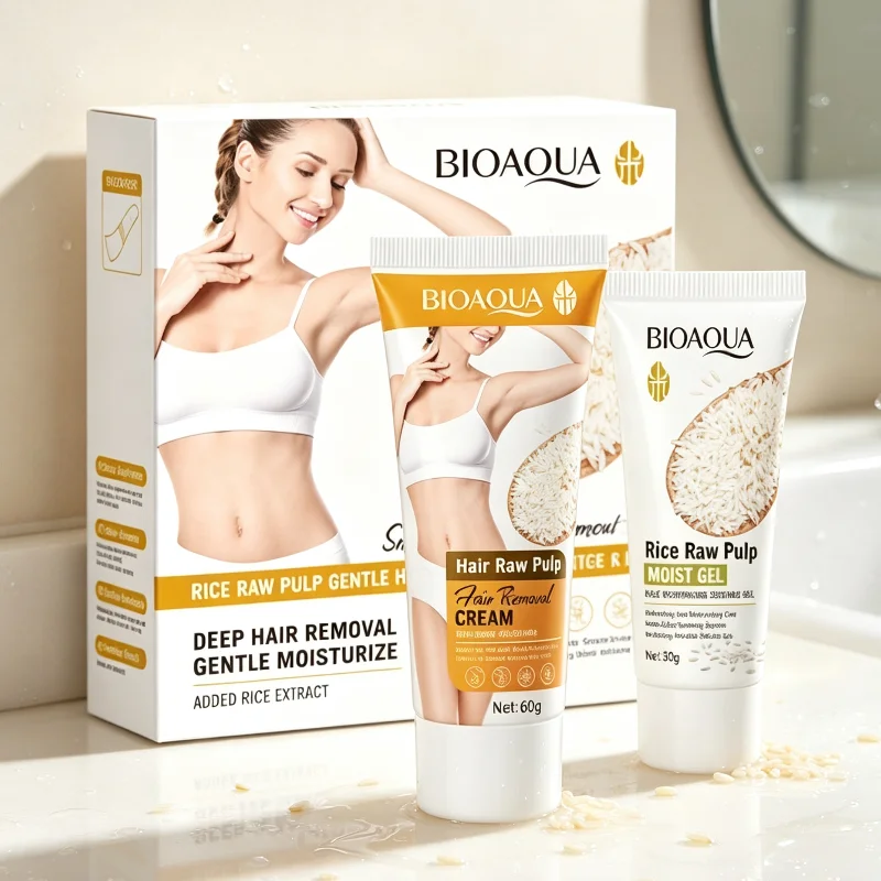 Rice Raw Pulp Extract Hair Removal 2pcs Set Gentle Depilatory Cream Moisturizing Repair Gel Non-irritating Body Hair Removal Kit