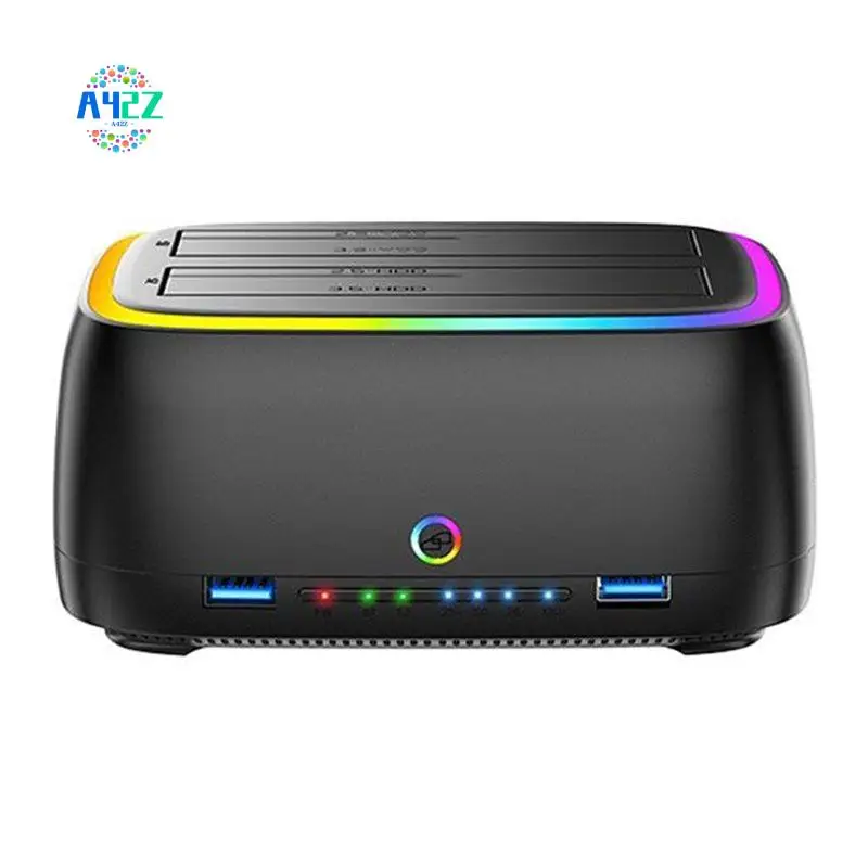 

A42Z-Dual-Bay RGB Hard Drive Station HUB/TF/SD USB3.0 To SATA Type-C HDD Docking Station For 2.5/3.5 Inch HDD/SSD