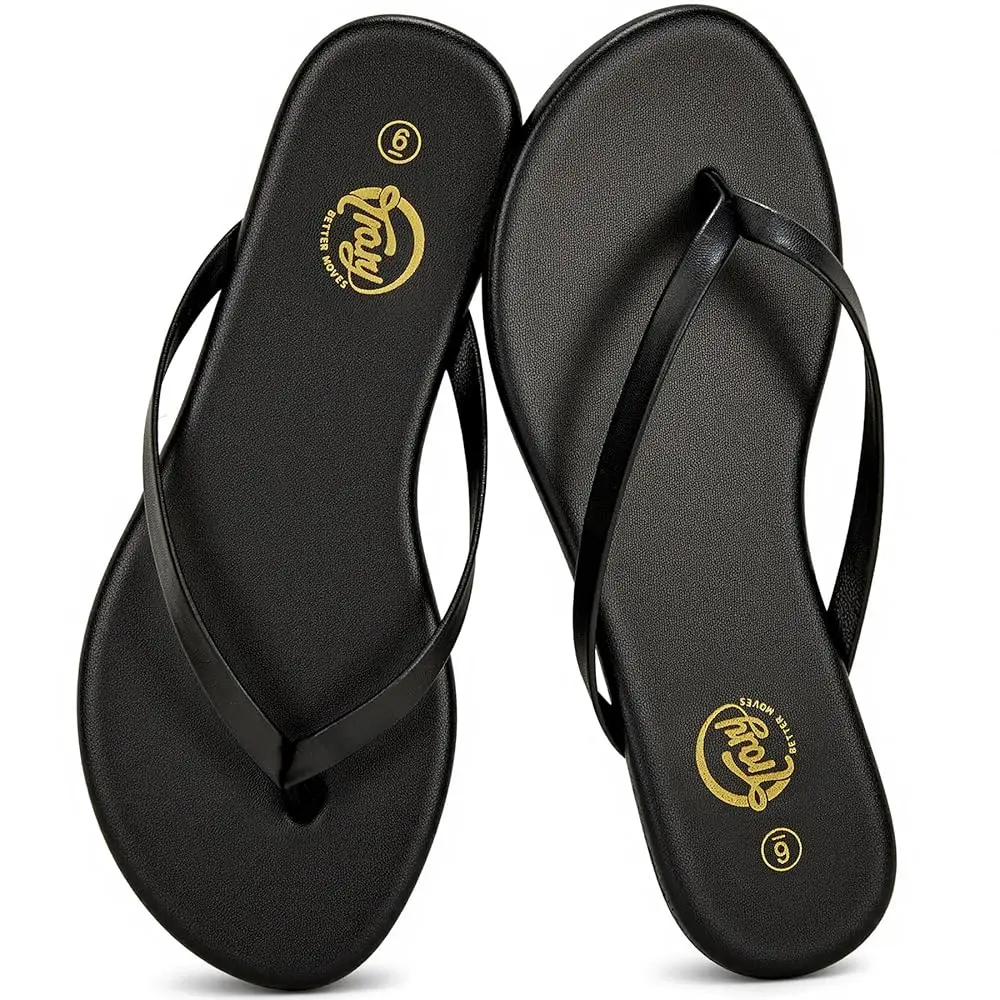 

Flip Flops for Women Round Toe Memory Foam Flats Summer Sandals for Women 2026 Vegan Leather Comfortable Womens Sandals Beac