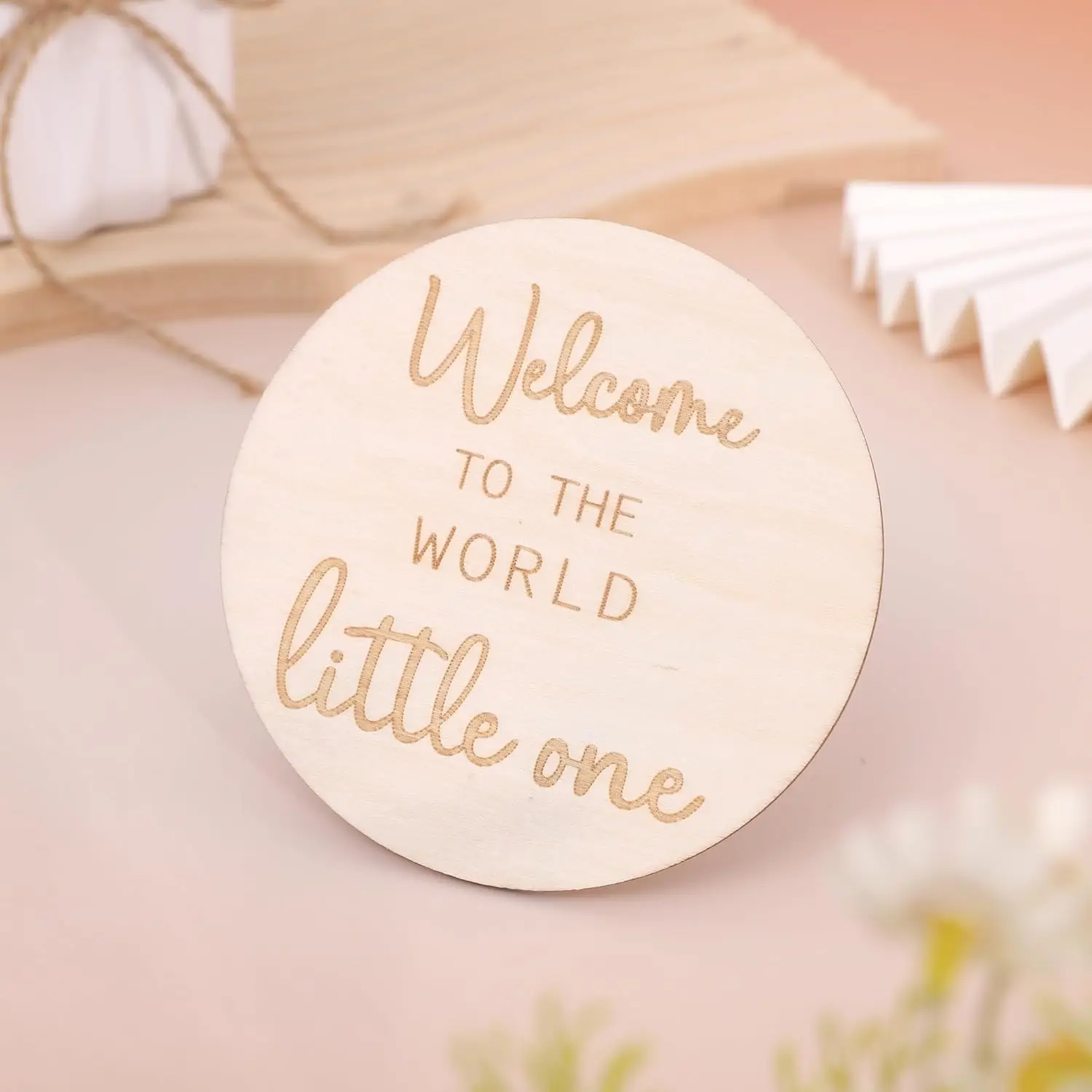 20x Welcome to the World Little One Baby Announcement Sign - Wooden New Baby Arrival Sign