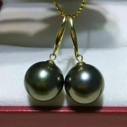 

AAAAA LUSTER 10-11mm REAL natural Tahitian black pearl earring 14k Gold