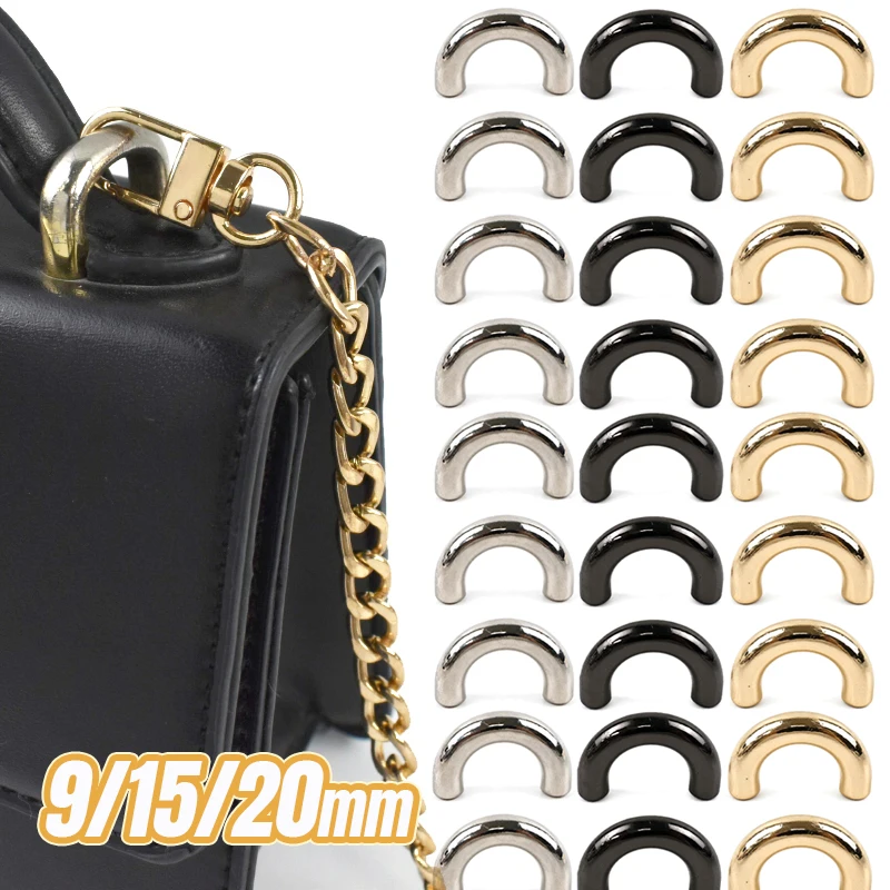 10/20Pcs 9-20mm Metal Arch Bridge Buckles Screw Fixing U Rings for Handbag Strap Leather Bag Decorative Ring DIY Sewing Hardware
