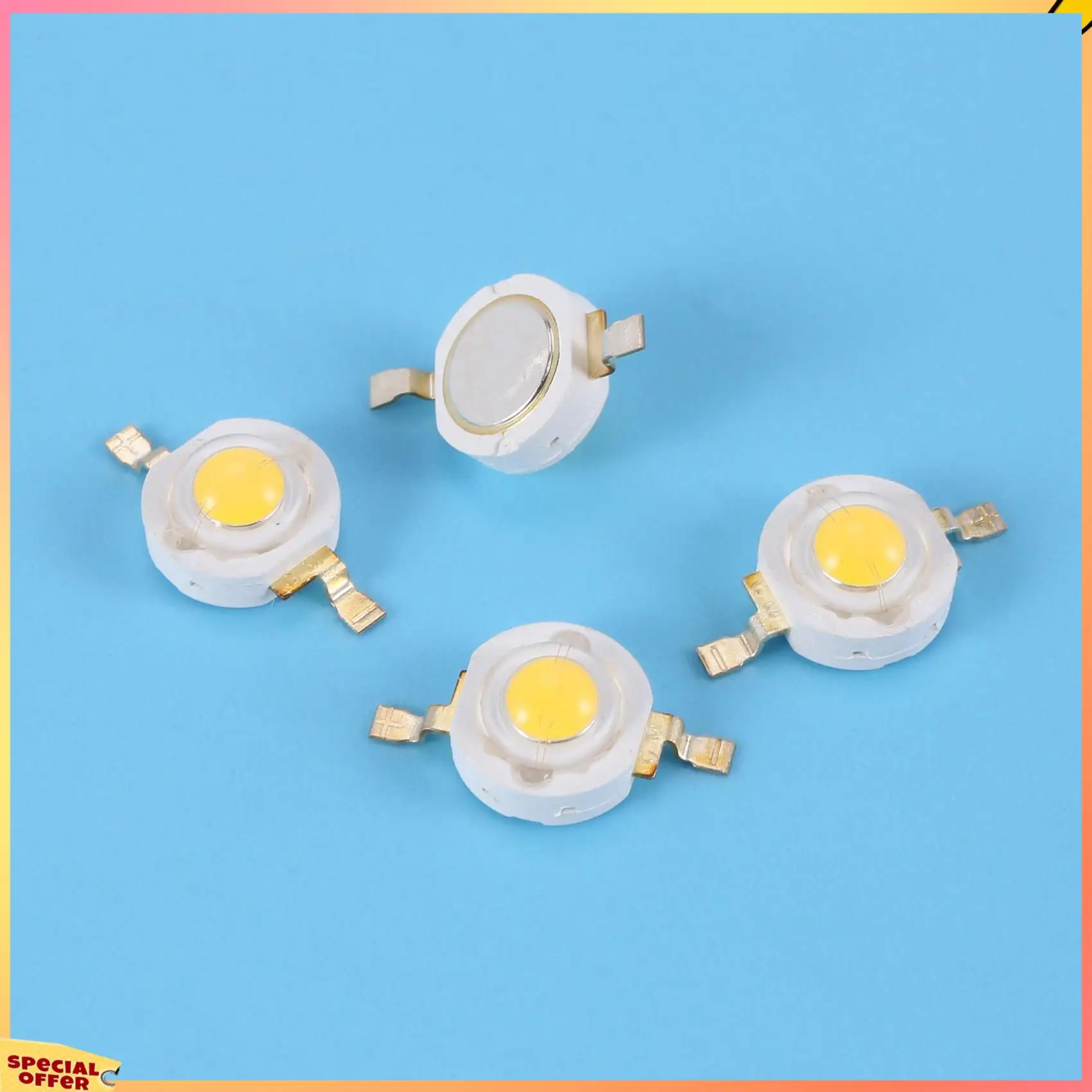 ABFI 20개 고전력 2핀 3W 따뜻한 흰색 LED 비드 이미터 100-110Lm