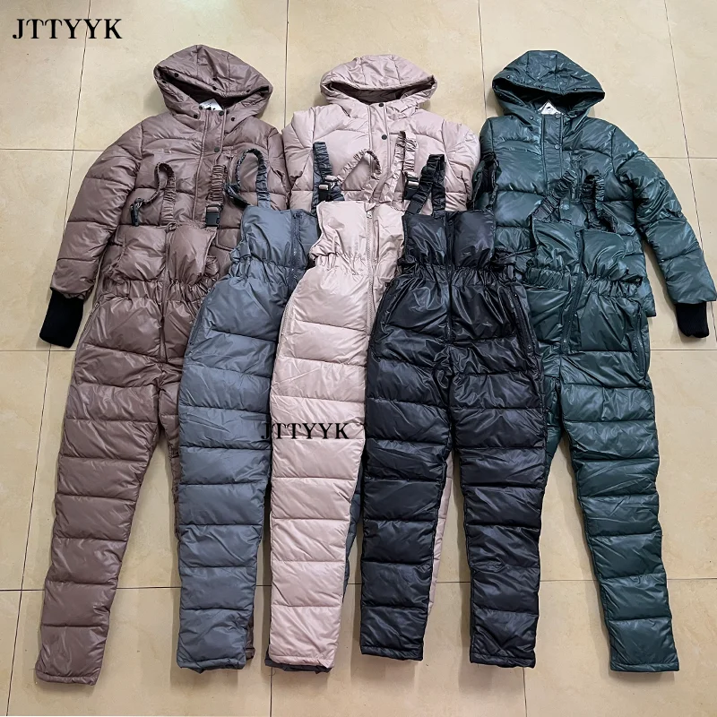 Winter Overall Frauen Overalls Body Jacke Parka Outdoor Schnee Anzüge Einem Stück Ski Overall Skifahren Hose Sets Trainingsanzüge 2PCS