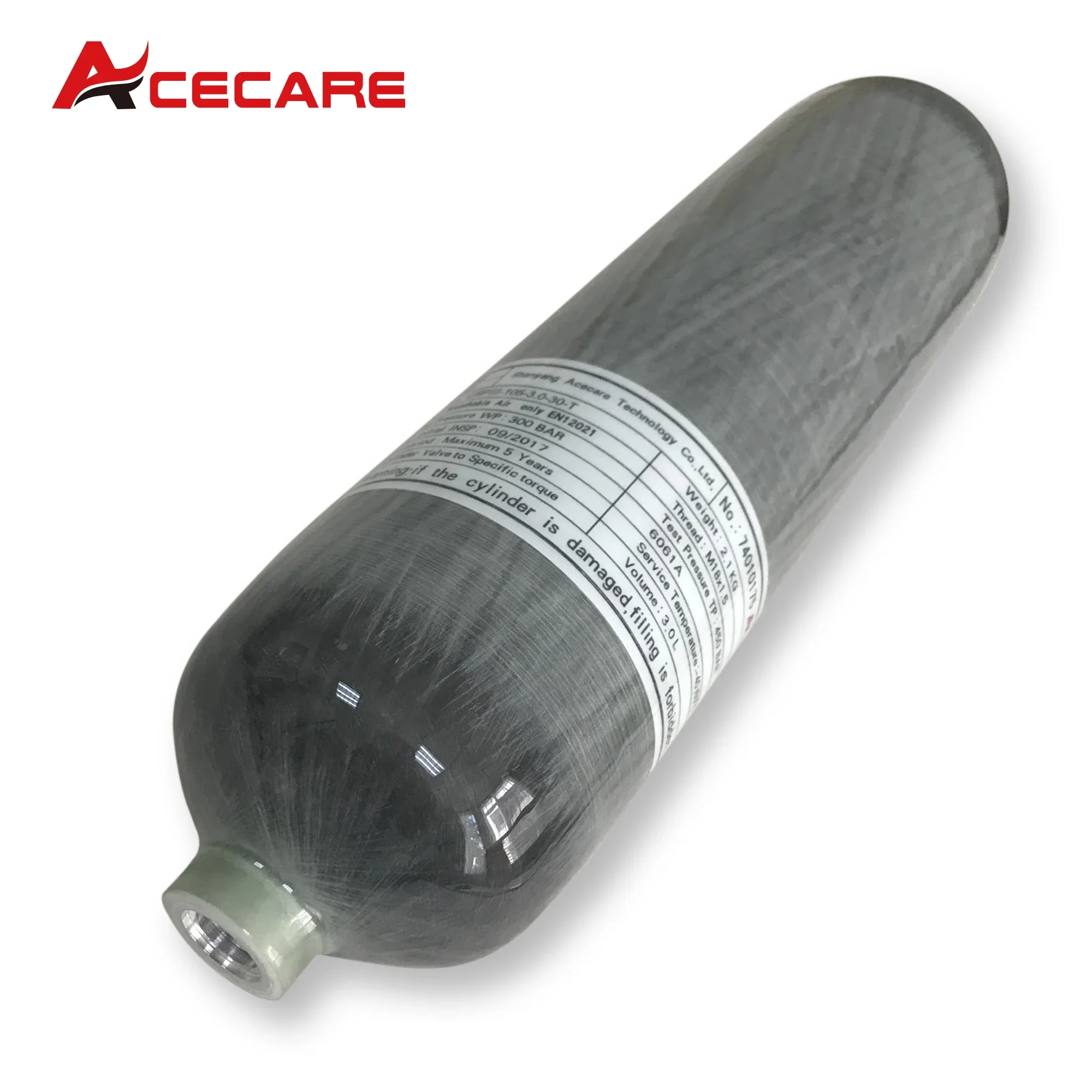 ACECARE 4500PSI 300Bar 3L Cilindro in fibra di carbonio Serbatoio per immersione ad alta pressione Bottiglia HPA per filettatura per immersioni subacquee M18 * 1.5