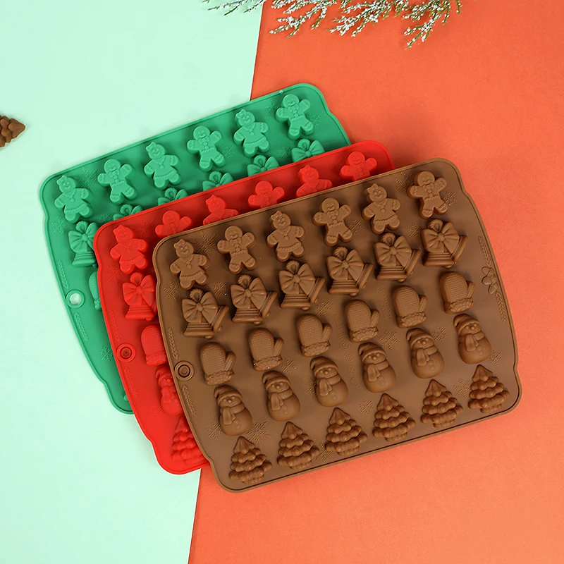 Kerst Chocolade Mallen Siliconen Rood Groen Bruin Kerst Schimmel Gingerbread Man Kerstboom Bel Sneeuwpop Handschoenen Keukenbenodigdheden