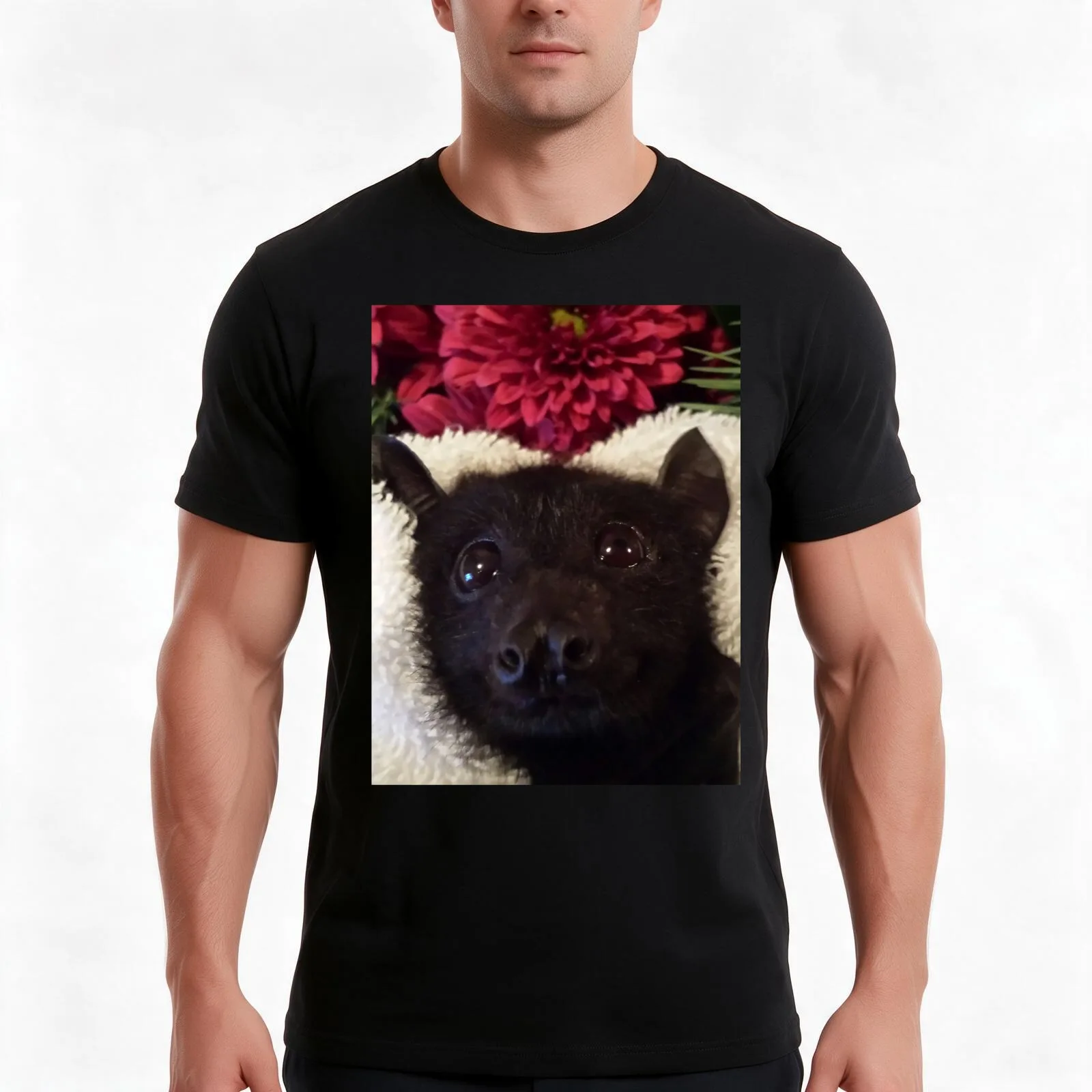 Larry With Flowers. T-Shirt, Summer Casual Cotton Tee, Oversized Streetwear Tops, Vintage Graphic Print, Loose Fit Short Sleeve