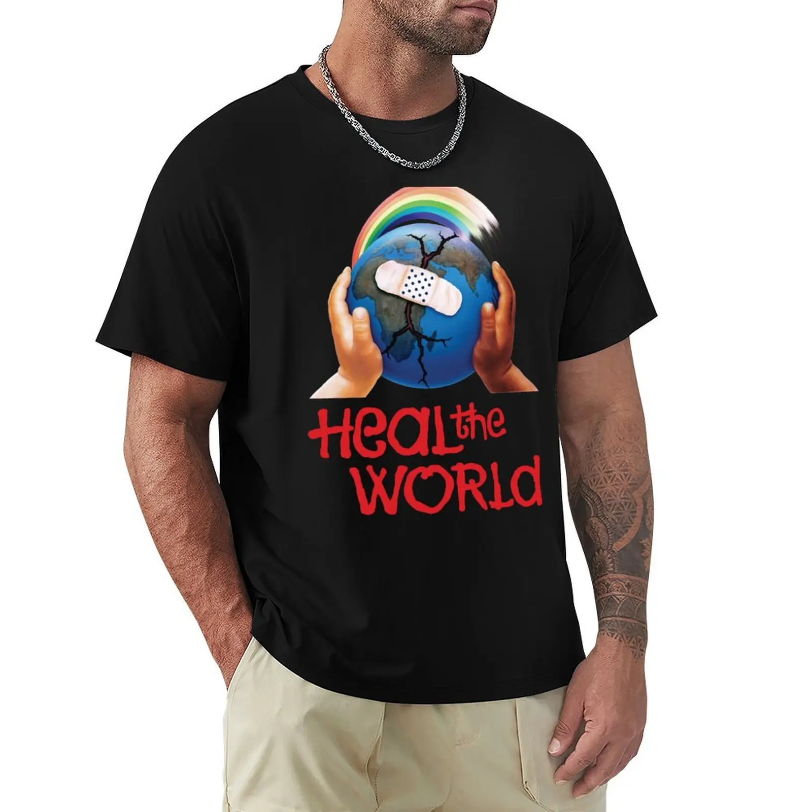 

Heal the World (rainbow globe) T-Shirt Personalized t-shirt vintage graphic tee plain white t shirts men