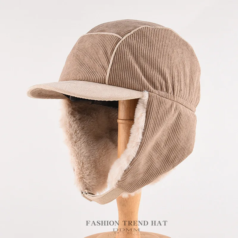 1pcs Winter Unisex Retro version of duck tongue Lei Feng hat Corduroy Bomber Hats for Men Women Windproof Earflap Lei Feng Caps