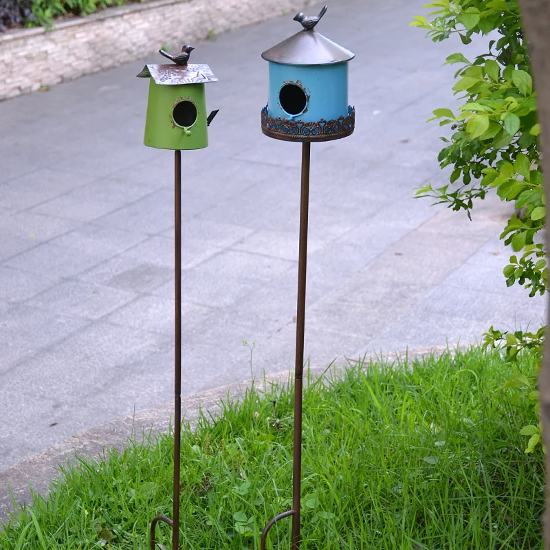

American Style Iron Art Birdhouse Garden Villa Courtyard Decorative Craftwork Plant Vine Support Pole Small House Plug-In