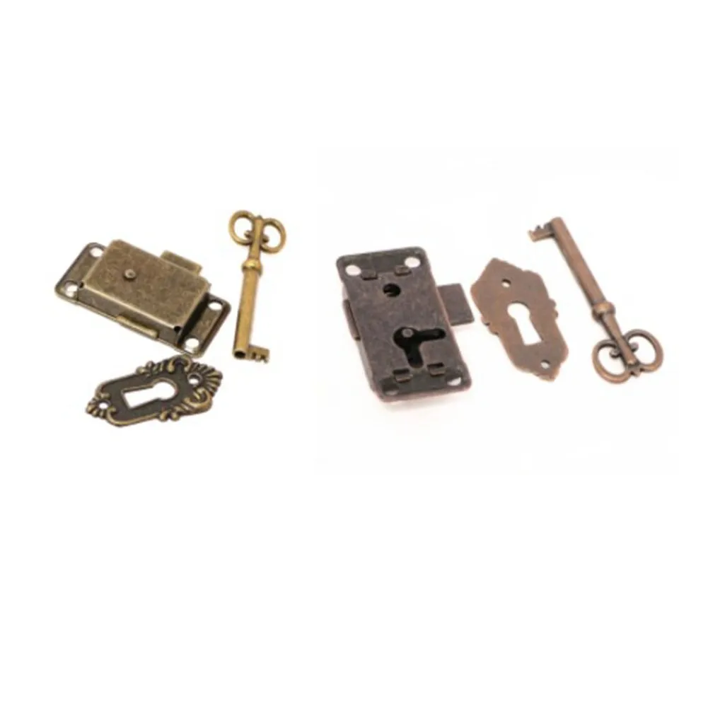 1Pc Antique Door Lock Wardrobe Cabinet Door Lock Set Key Drawer Jewelry Box Locks Furniture Hardware Household DIY Decoration