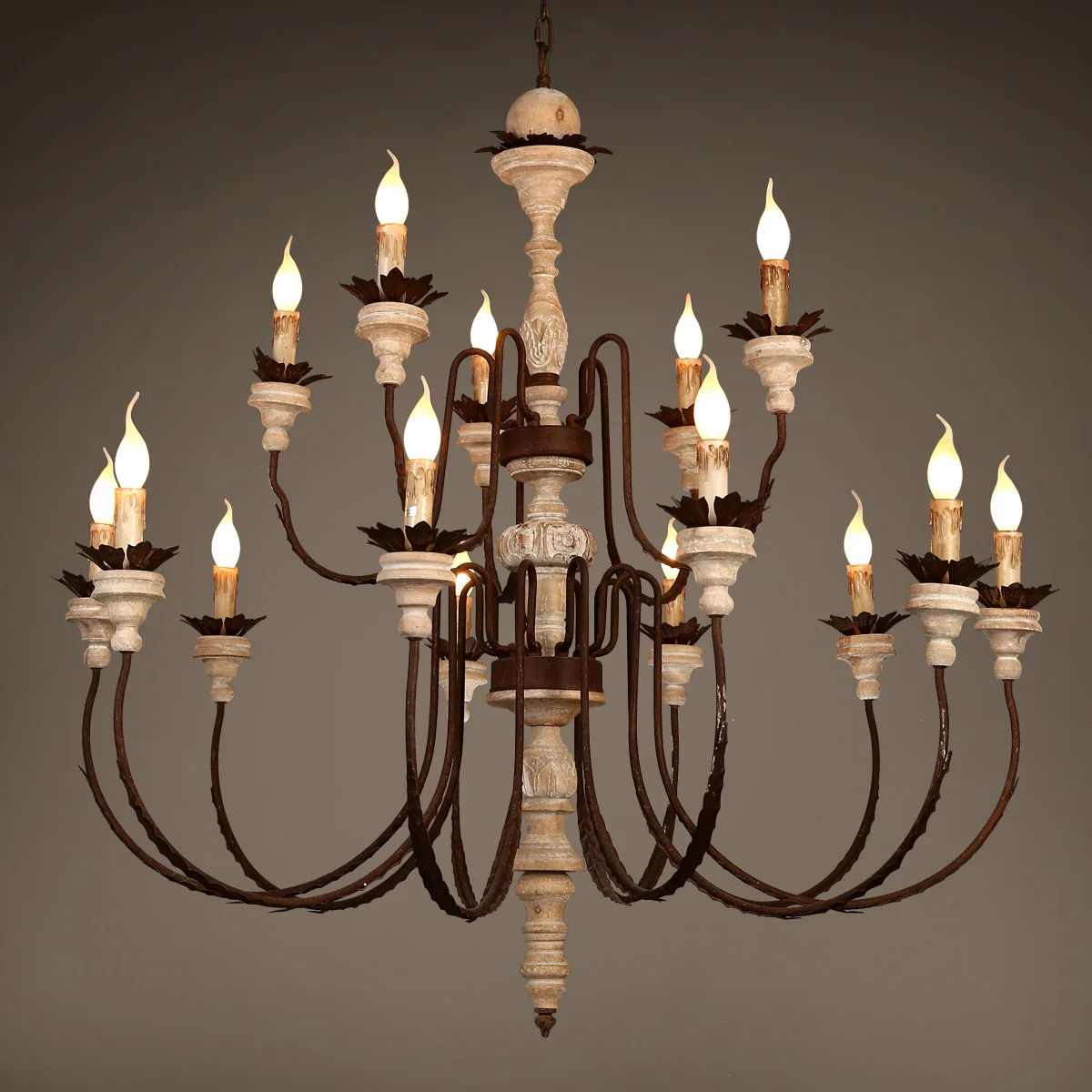 American Antique Large Wood LED Candle Chandelier E14 Pendant Light for Living Room Vintage Hotel Hall Stair Lighting
