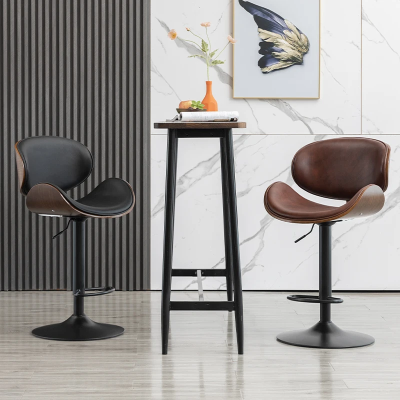 European Style Bar Stool Lift Swivel High Feet Bar Chairs Wooden Backrest Front Desk Chair Conference Room Reception High Stools