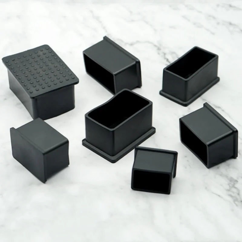 Blak PVC Rectangular Chair Leg Cap Non-Slip Furniture Feet Covers Table Chair Leg End Caps Covers Floor Protectors
