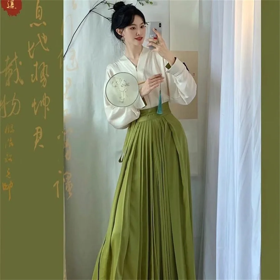 Frauen Hanfu Cosplay Orientalische Alte Dame Top Und Rock Zwei Stück Han Chinesische Kleidung Anzug mamian Kostüm Frauen Anzug Cosplay