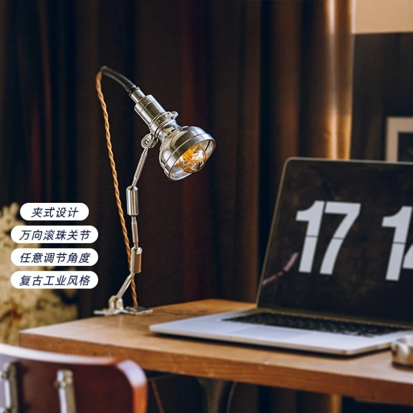 Industrial Vintage Cast Aluminum Clip‑On Lamp Multi‑Angle Adjustable Clamp Desk Reading Light