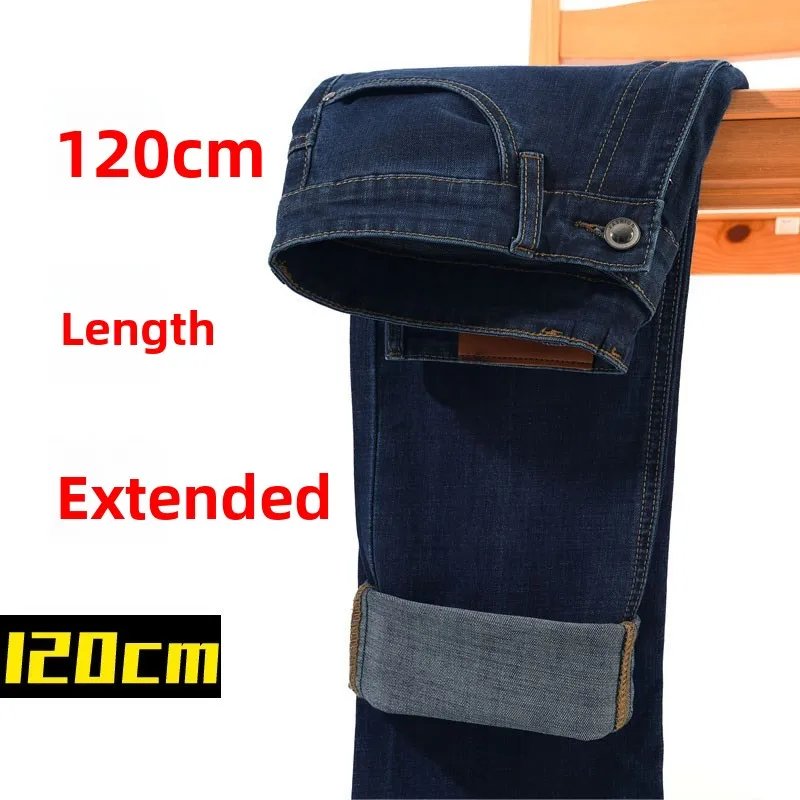 

Men's Long Winter Jeans 20cm Elastic Slim Fit Fce Lined Straight Leg Blue Denim Trousers Autumn Wear Youth Faion