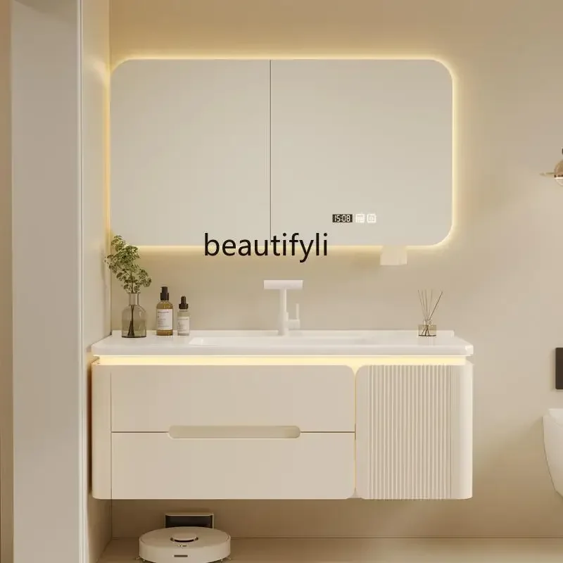 J45 Oak Paint Cream Style Bathroom Cabinet Ceramic Whole Washbin Wash Basin Cabinet Combination Washstand