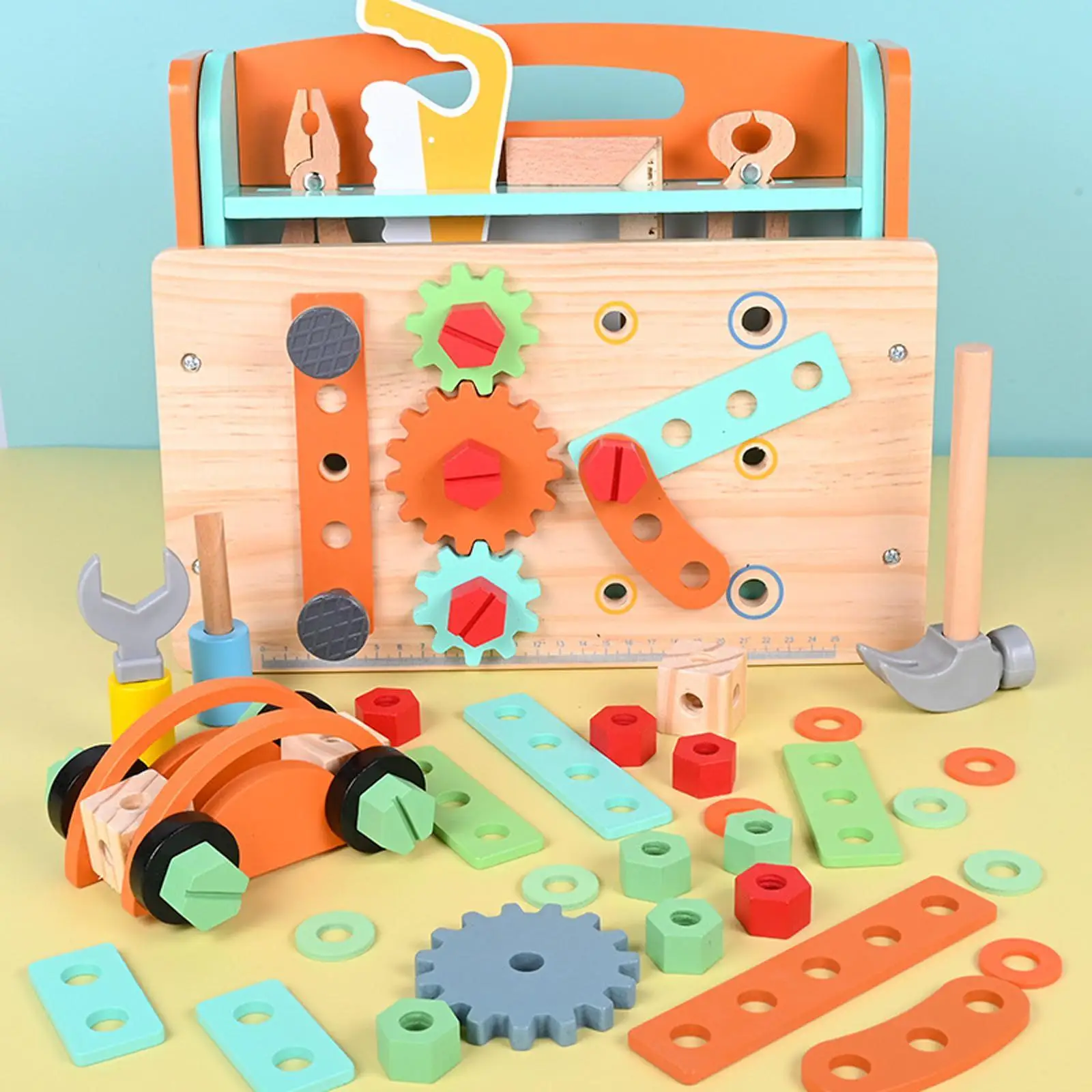 Wooden Tool Toy Pretend Play Tool Box Preschool Toy Montessori Hand Eye Coordination Multiuse for Girls Boys Ages 3-6 Household