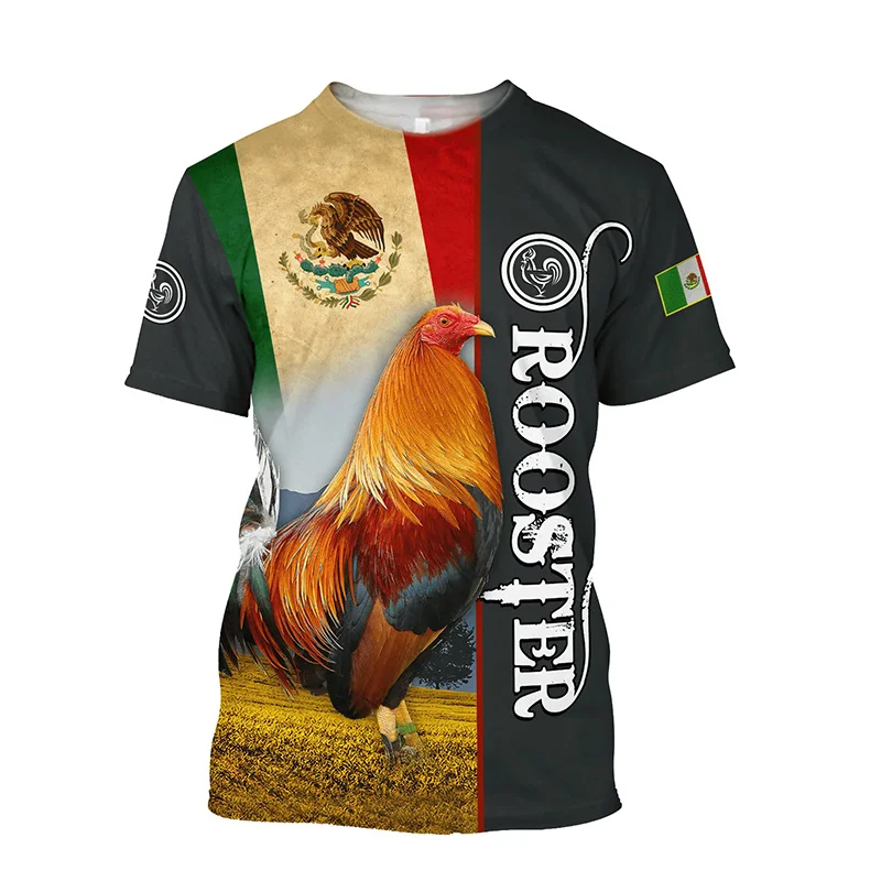 Rooster Fight T Shirt for Men Top Tee Shirts Harajuku Fashion 3D Funny Farm Rooster Printed T-shirt Womens Clothing Short Sleeve