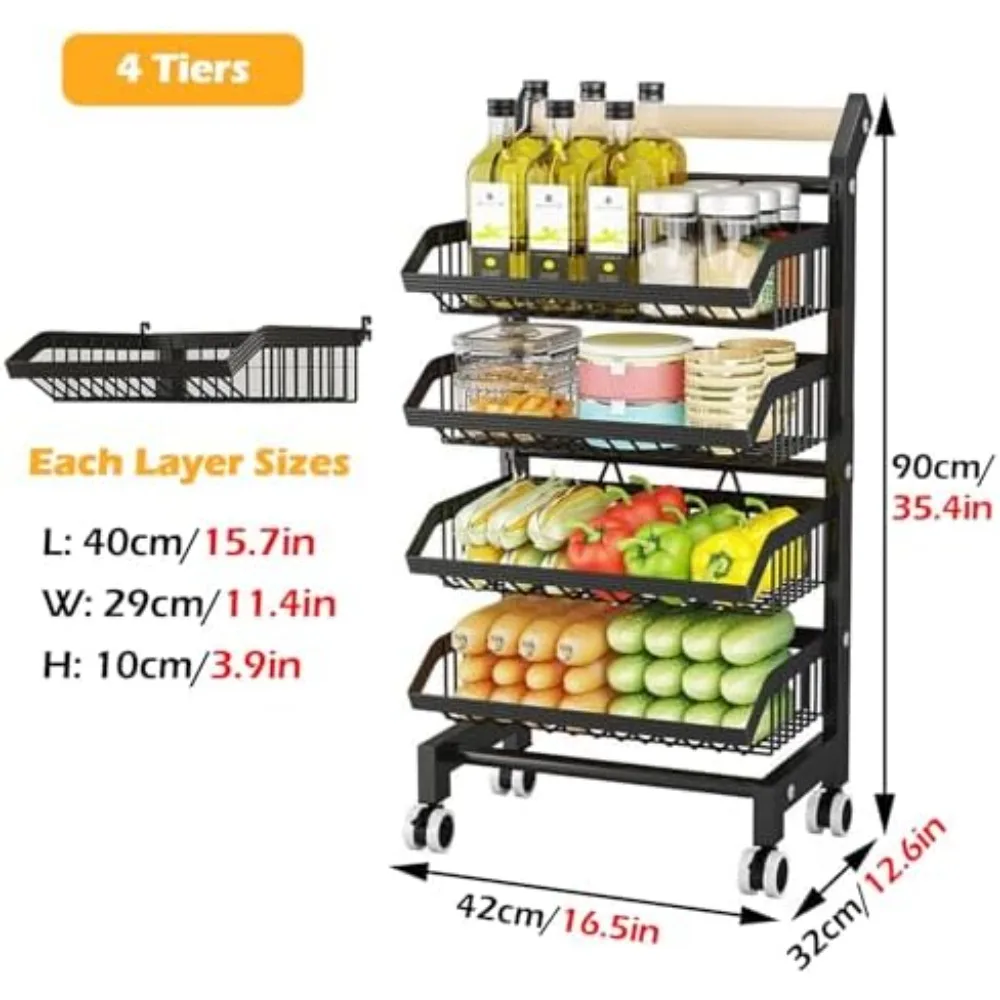 3/4/5 Tier Rolling Cart Storage Cart Organizer with Lockable Wheels Rolling Utility Cart for Kitchen Office Makeup Snack Laundry