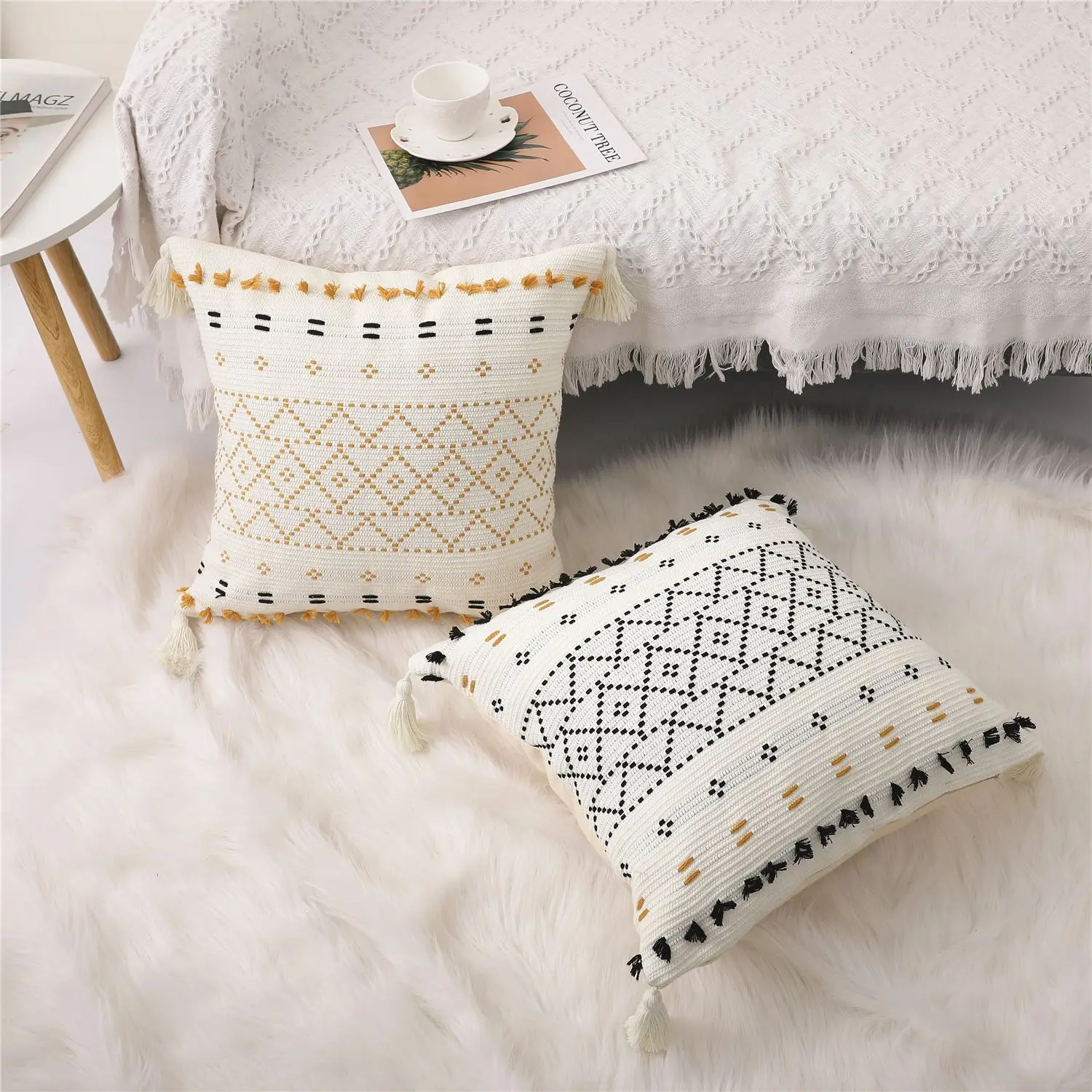 

30x50/45x45cm Woven Tassel Nordic Throw Pillow Cover Light Luxury Sofa Cushion Cover Pillowcase for Home Car Couch Decoration