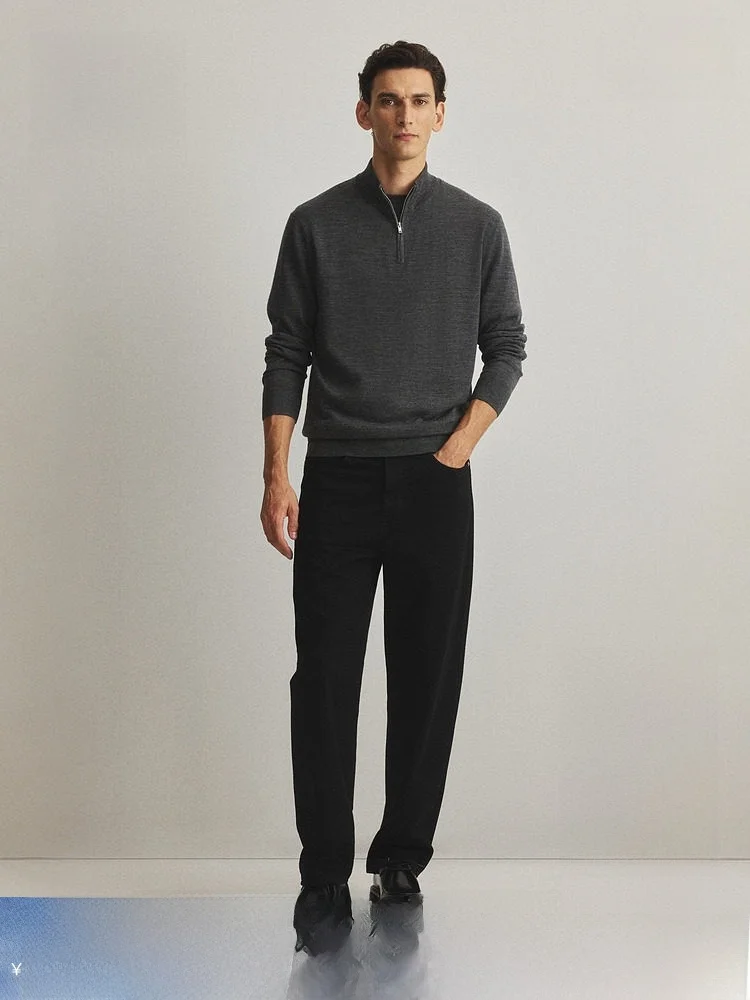 

Мужской свитшот HM из мериносовой шерсти на молнии, приталенный крой, повседневный молодежный стиль, вязаный топ