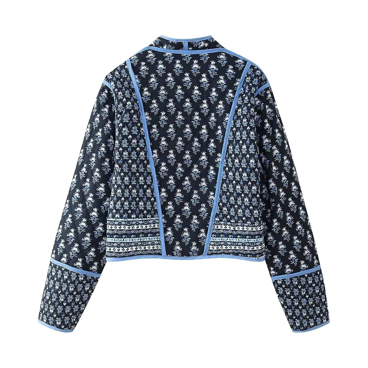 Faionable Jaet de algodón para mujer Street Sle redondo Ne Cierre de cremallera Long Sve con capucha Color puro Ropa bidireccional Floral De...