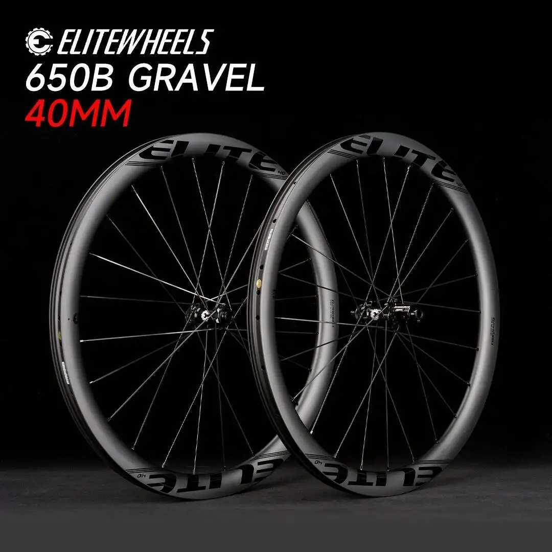 

ELITEWHEELS 650B Гравийная колесная пара, дорожные дисковые карбоновые колеса, бескамерный готовый керамический подшипник 40x32 мм/система трещотки